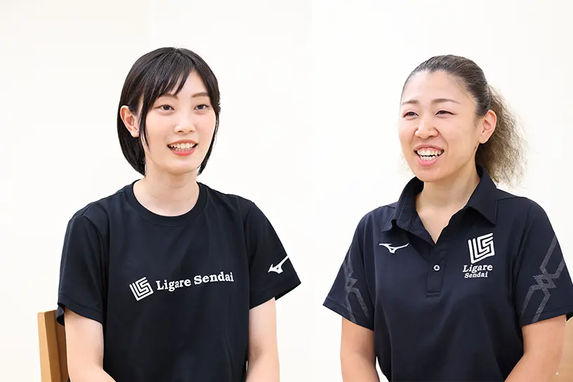 Ayaka Sugiura, player and Manami Komatsu, trainer of Ligare Sendai